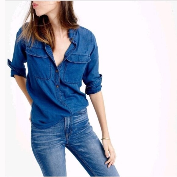 J. Crew Tops - J Crew Gauze Popover Indigo Cotton Lightweight Top